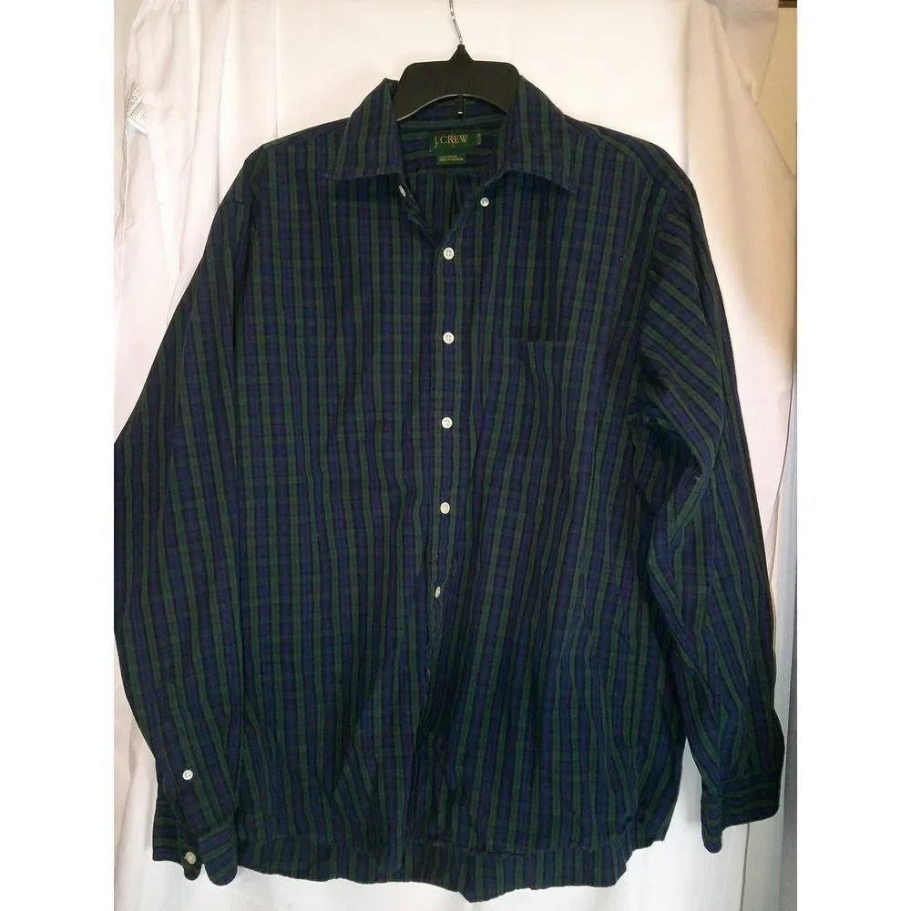 J.Crew Men's Plaid Button-Down Shirt Long Sleeve Casual‎ Dress Green Blue